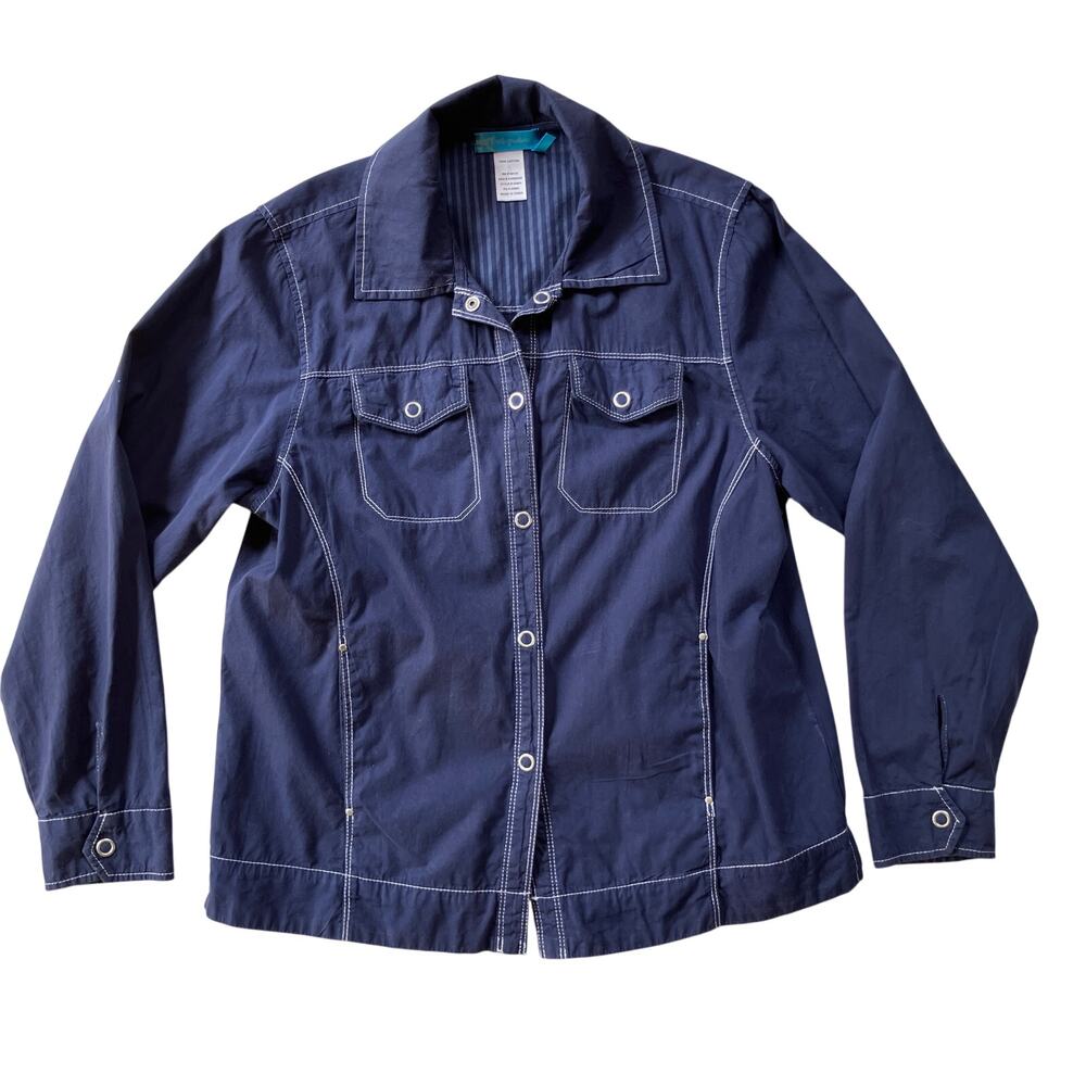 Fresh Produce Utility Snap Button Pocket Jacket Shirt Size M Navy Blue